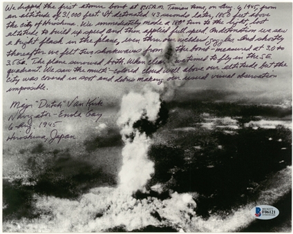 Dutch Van Kirk Autographed With Long Inscription Hiroshima B&W 8x10 Photograph (Beckett)
